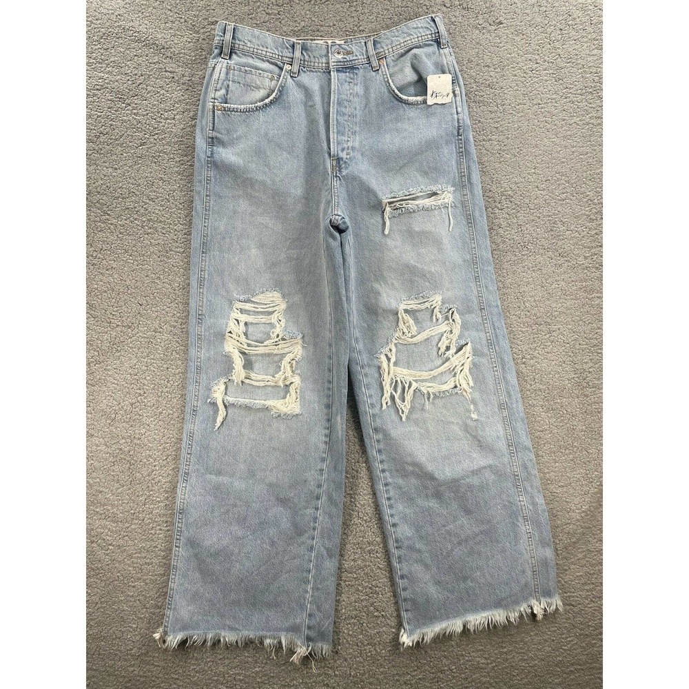 Free People Ollie Size 28 High Rise Slouchy Distressed Extreme Wide Leg Jeans